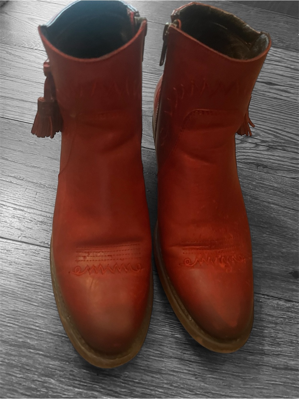Justin Boots Red Leather Ankle Booties with Tassels